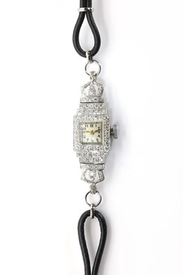 Lot 296 - A ladies' Art Deco diamond set mechanical cocktail strap watch, c.1925