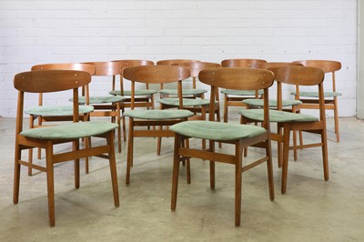 Lot 378 - A set of twelve Danish teak and beech dining chairs
