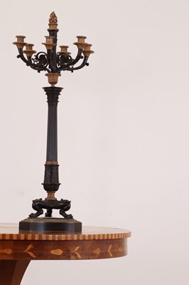 Lot 265 - A pair of large gilt and patinated bronze candelabra