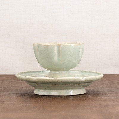 Lot 46 - A Korean celadon stem cup and stand
