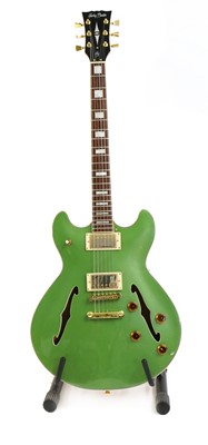 Lot 322 - A Harley Benton HB-35Plus Metallic Green electric semi-hollow body guitar