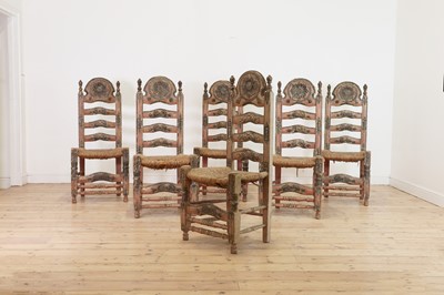 Lot 474 - A set of six painted pine 'Andalusian' chairs