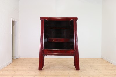 Lot 347 - A Chinese red-lacquered marriage cabinet