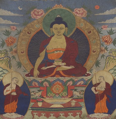 Lot 212 - A Tibetan embroidered thangka