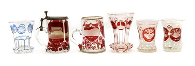 Lot 218 - A collection of Bohemian cased and flashed glass drinking vessels
