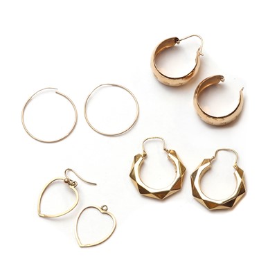 Lot 207 - Four pairs of gold hoop earrings