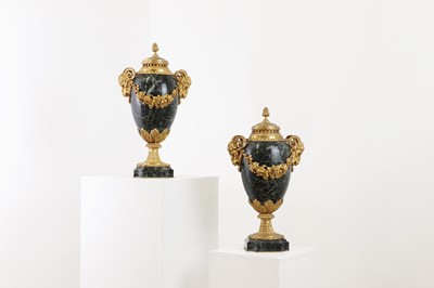 Lot 561 - A pair of ormolu and marble cassolettes