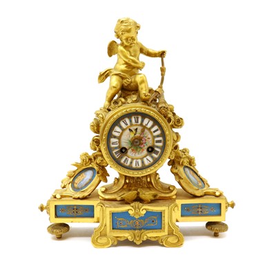 Lot 145A - An ormolu and porcelain mantel clock