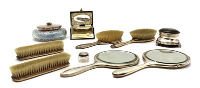 Lot 66 - A group of silver, silver pique and tortoiseshell dressing table items