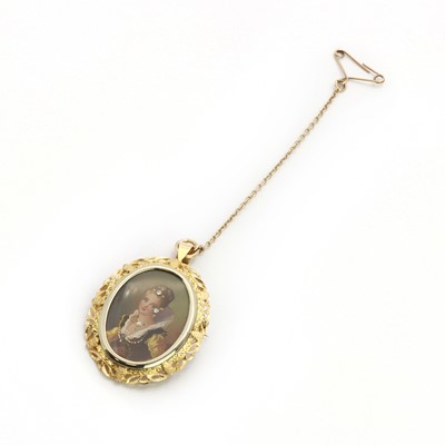 Lot 132 - An 18ct gold mounted miniature portrait brooch pendant