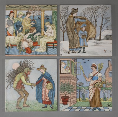 Lot 136 - A set of four Arts and Crafts nursery rhyme tiles