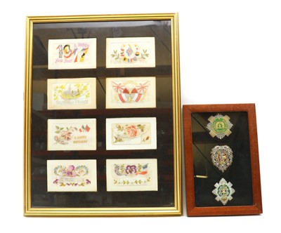 Lot 196 - A framed collection of eight First World War sweetheart cards