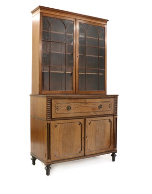 Lot 280 - A Regency mahogany and ebony line inlaid secretaire bookcase