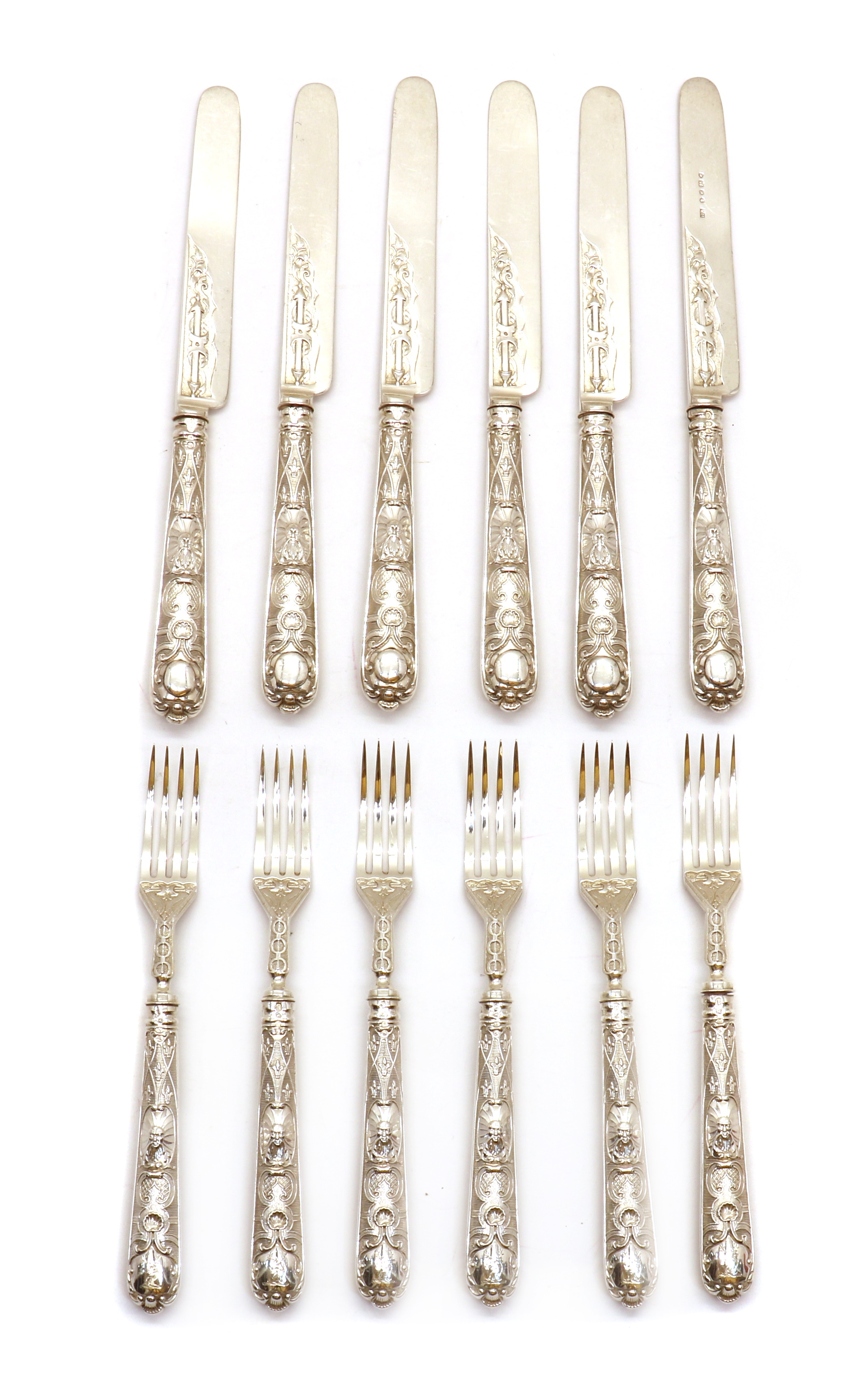Lot 5 A set of Victorian silver knives and forks,