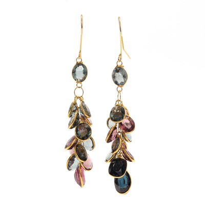 Lot 328 - A pair of gold spinel drop earrings