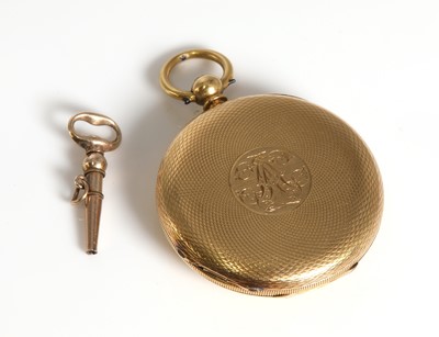 Lot 510 - A gold Swiss half Hunter key wound fob watch