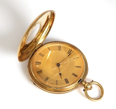 Lot 510 - A gold Swiss half Hunter key wound fob watch