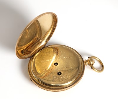 Lot 510 - A gold Swiss half Hunter key wound fob watch