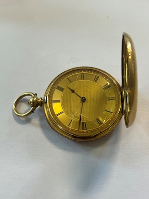 Lot 510 - A gold Swiss half Hunter key wound fob watch