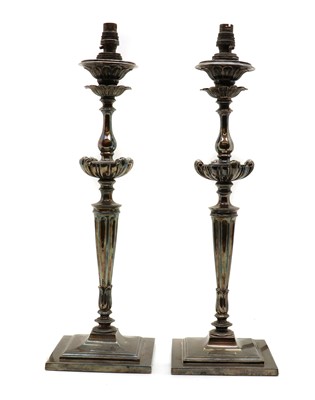 Lot 46 - A pair of silver plated table lamps