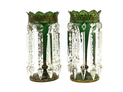 Lot 126 - A pair of Victorian green glass table lustres
