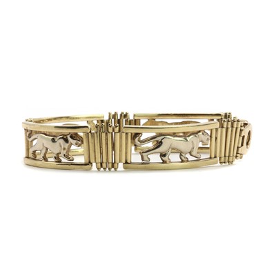 Lot 121 - A 9ct two colour gold panel bracelet