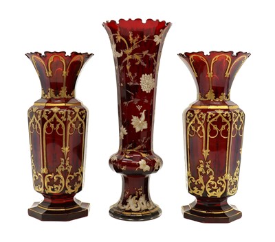 Lot 268 - A pair of Bohemian glass vases