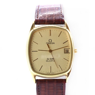 Lot 312 - A gentlemen's gold plated Omega De Ville quartz strap watch