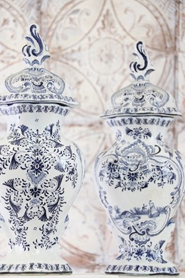 Lot 404 - A delft pottery blue and white garniture