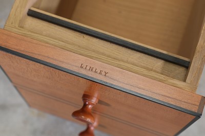 Lot 589 - A cherrywood and burlwood pedestal desk