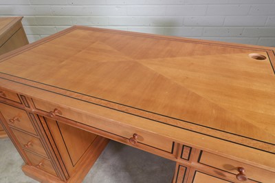 Lot 589 - A cherrywood and burlwood pedestal desk