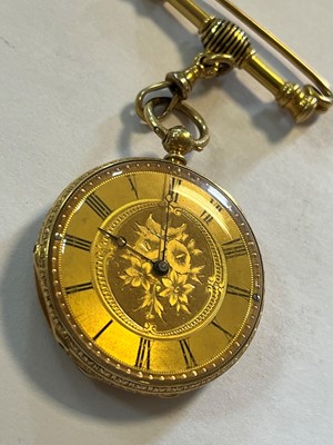 Lot 499 - A Swiss key wound enamel and diamond open faced fob watch
