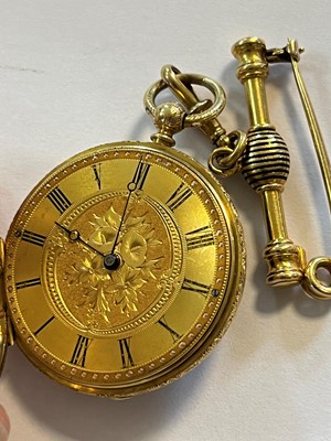 Lot 499 - A Swiss key wound enamel and diamond open faced fob watch