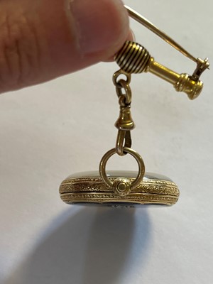 Lot 499 - A Swiss key wound enamel and diamond open faced fob watch