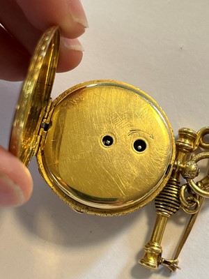 Lot 499 - A Swiss key wound enamel and diamond open faced fob watch