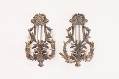 Lot 534 - A pair of Gustavian-style painted composition wall lights