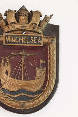 Lot 623 - A painted bronze ship's badge for HMS Winchelsea
