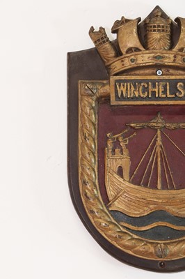 Lot 623 - A painted bronze ship's badge for HMS Winchelsea