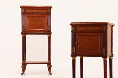 Lot 621 - A pair of Directoire-style mahogany tables de nuit by Maison Krieger