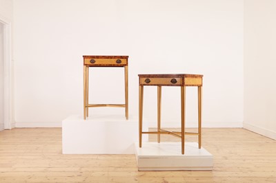 Lot 196 - A pair of George III-style satinwood and coromandel side tables