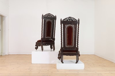 Lot 147 - A near pair of carved rosewood occasional chairs