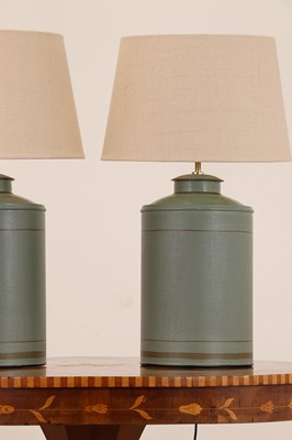 Lot 353 - A pair of painted toleware 'Camellia' table lamps by OKA