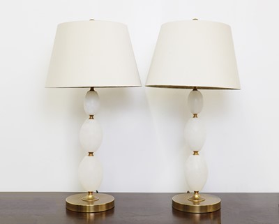 Lot 358 - A pair of onyx and brass table lamps