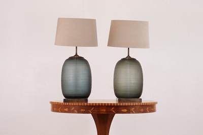 Lot 363 - A pair of cut-glass table lamps