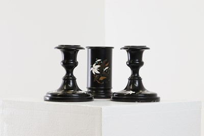 Lot 245 - A pair of Ashford marble candlesticks