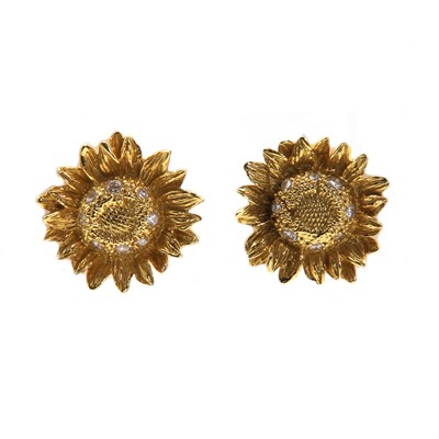 Lot 214 - A pair of 18ct gold diamond set 'Sunflower' earrings by Asprey