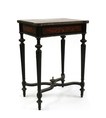 Lot 341 - An ebonised and marquetry worktable