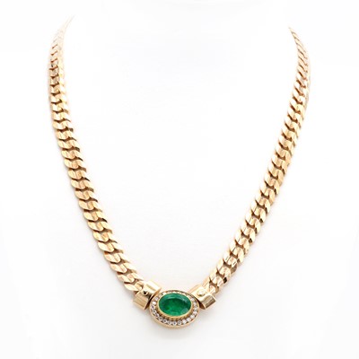 Lot 213 - A 9ct gold emerald and diamond necklace