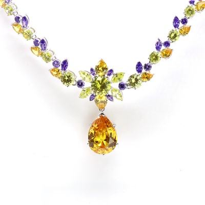 Lot 151 - A silver varicoloured cubic zirconia necklace