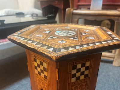 Lot 153 - A near pair of inlaid walnut and fruitwood wine tables